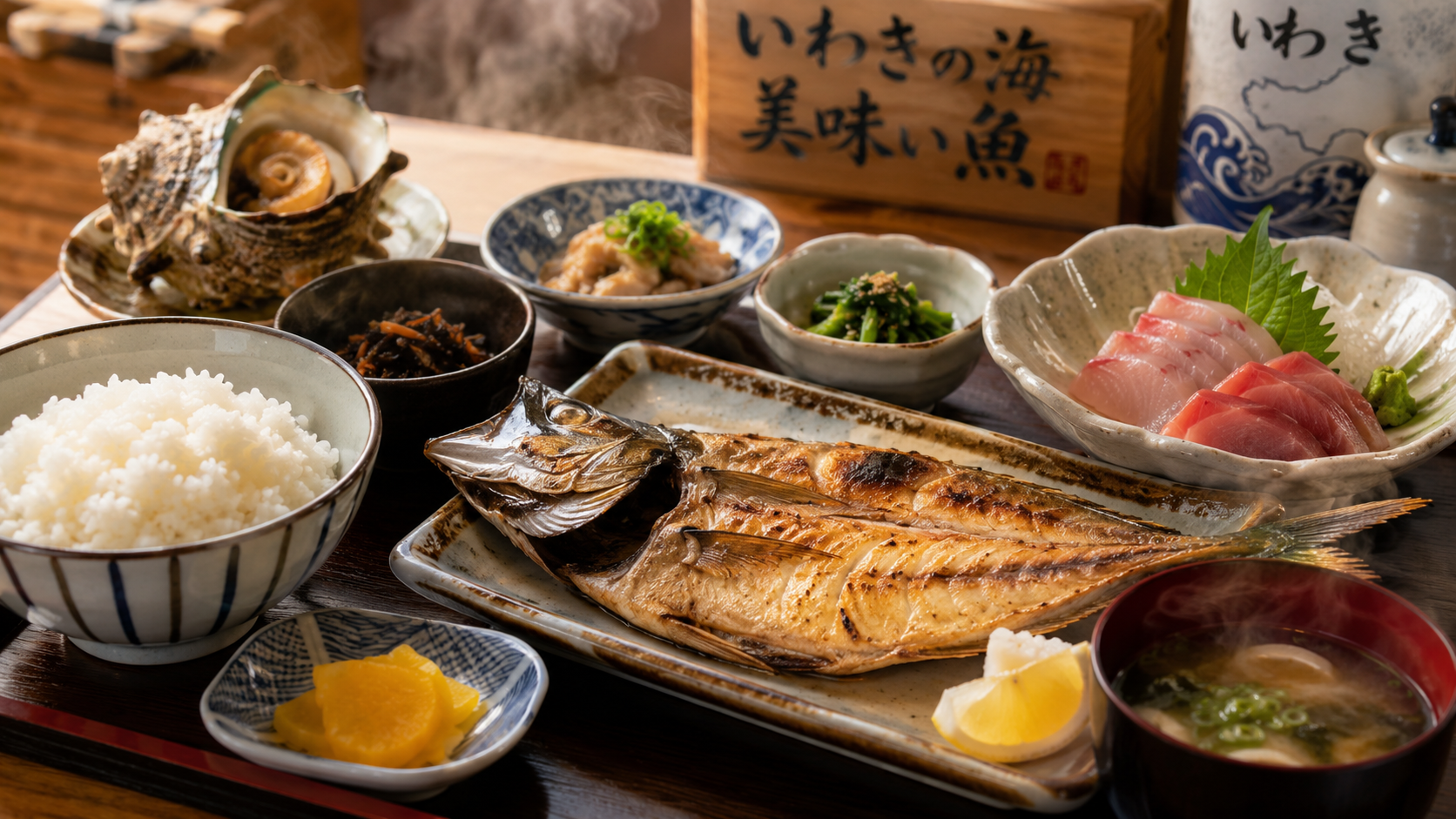 海鮮定食と活気ある店内